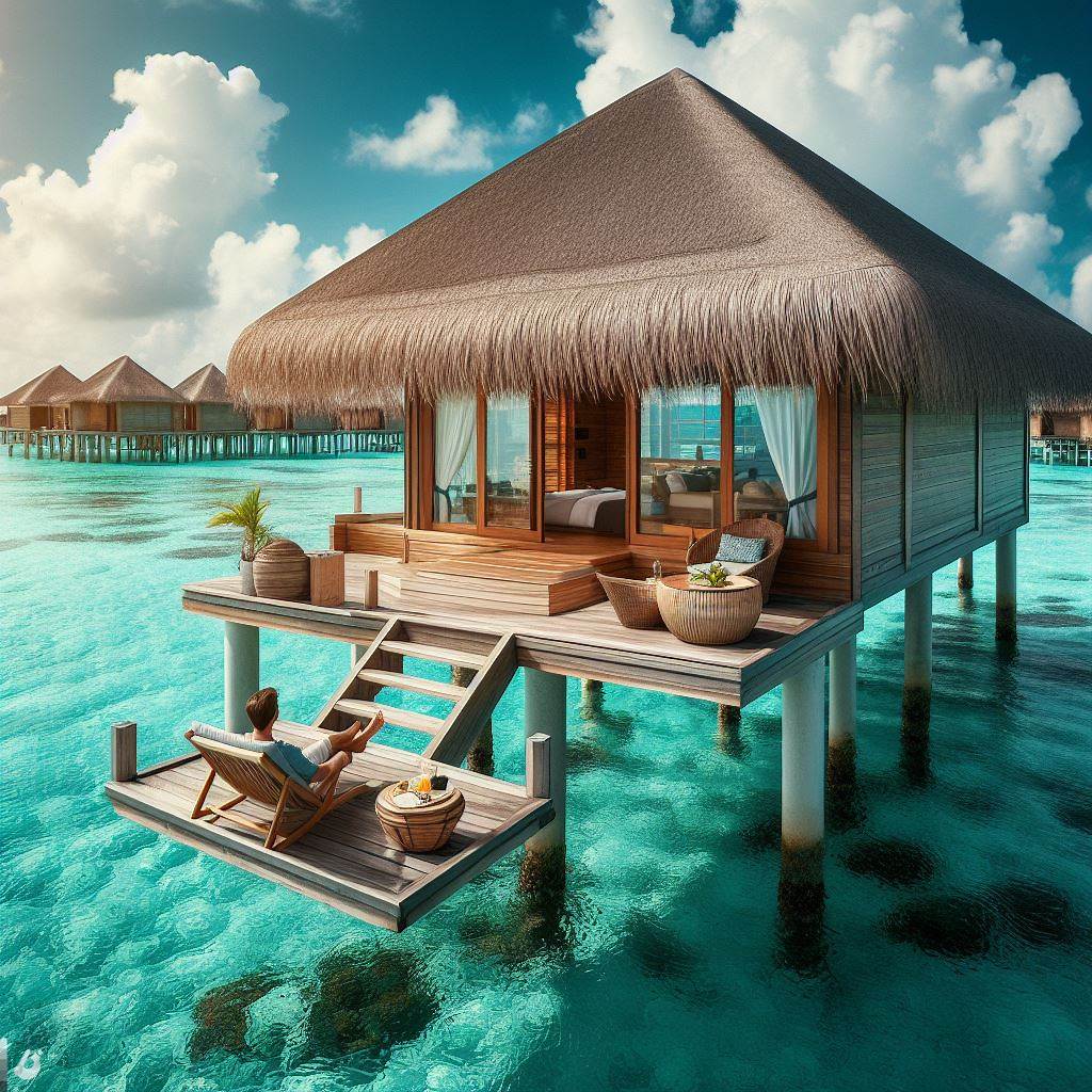 Top 10 Beach Travel Destinations A traveler enjoying the overwater bungalow in Maldives